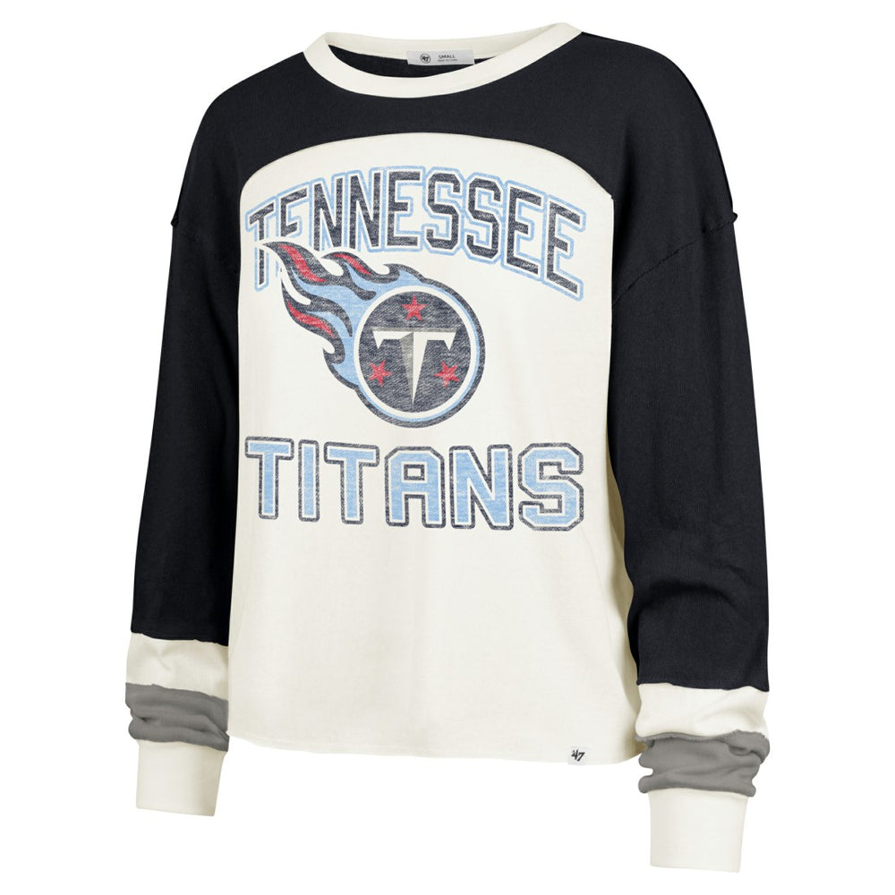 Tennessee Titans '47 Women's Double Header Curve Raglan Long Sleeve Crop Top Cream - 47 brand