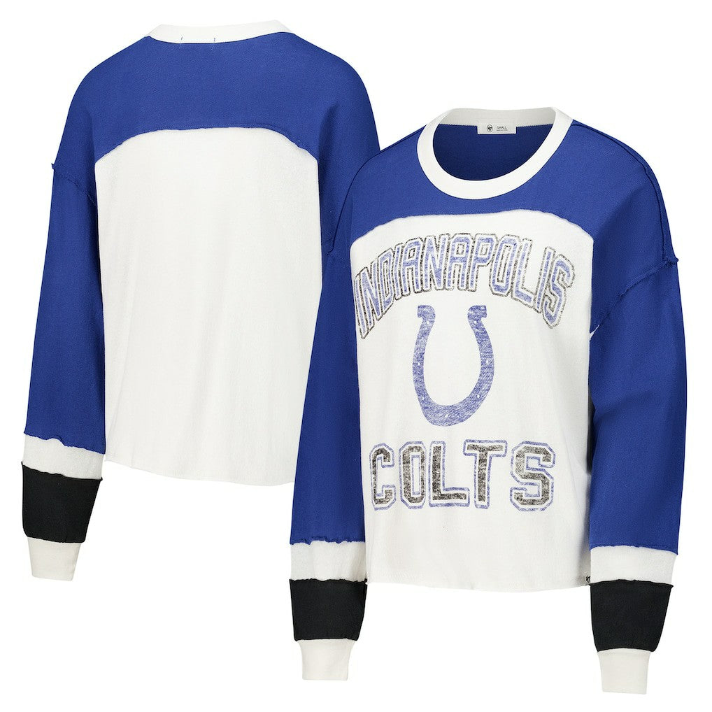 Indianapolis Colts '47 Women's Double Header Curve Raglan Long Sleeve Crop Top Cream - 47 brand