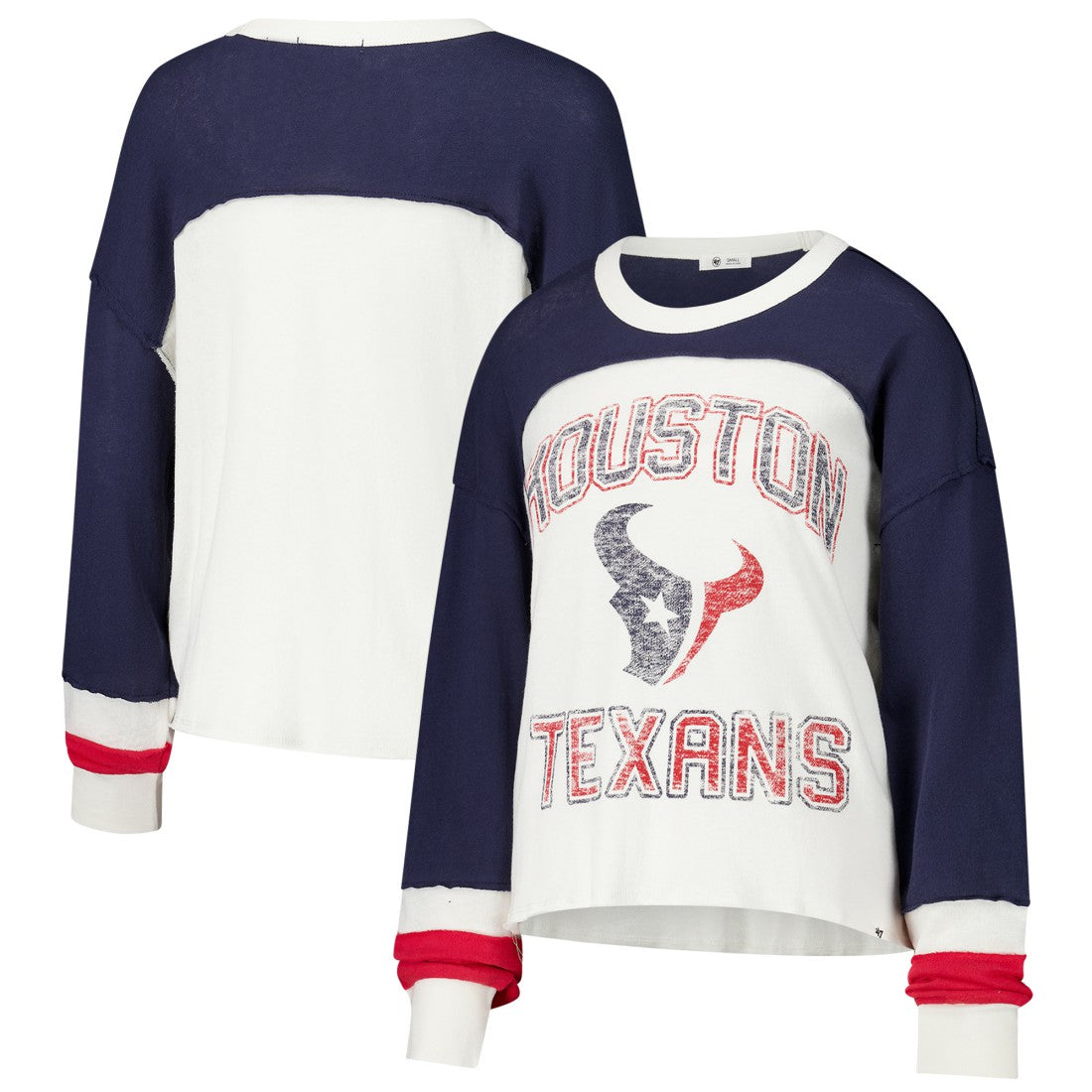 Houston Texans '47 Women's Double Header Curve Raglan Long Sleeve Crop Top Cream - 47 brand