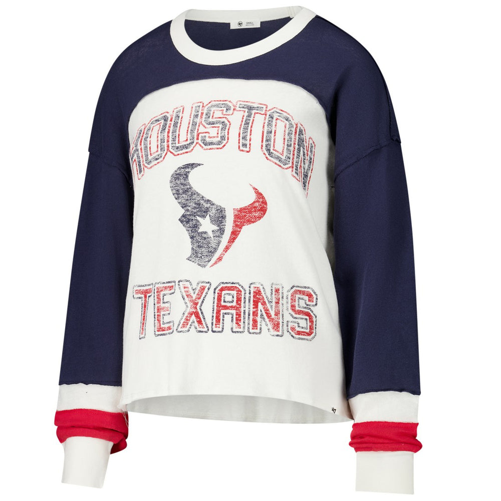 Houston Texans '47 Women's Double Header Curve Raglan Long Sleeve Crop Top Cream - 47 brand