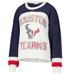 Houston Texans '47 Women's Double Header Curve Raglan Long Sleeve Crop Top Cream - 47 brand