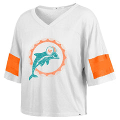 Miami Dolphins '47 Women's Double Header Scout Cropped V-Neck T-Shirt White - 47 brand