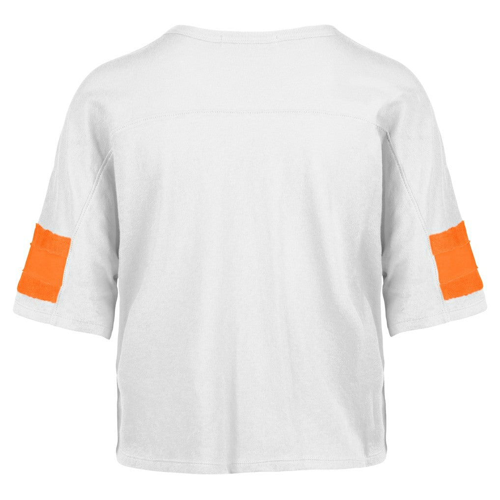 Miami Dolphins '47 Women's Double Header Scout Cropped V-Neck T-Shirt White - 47 brand