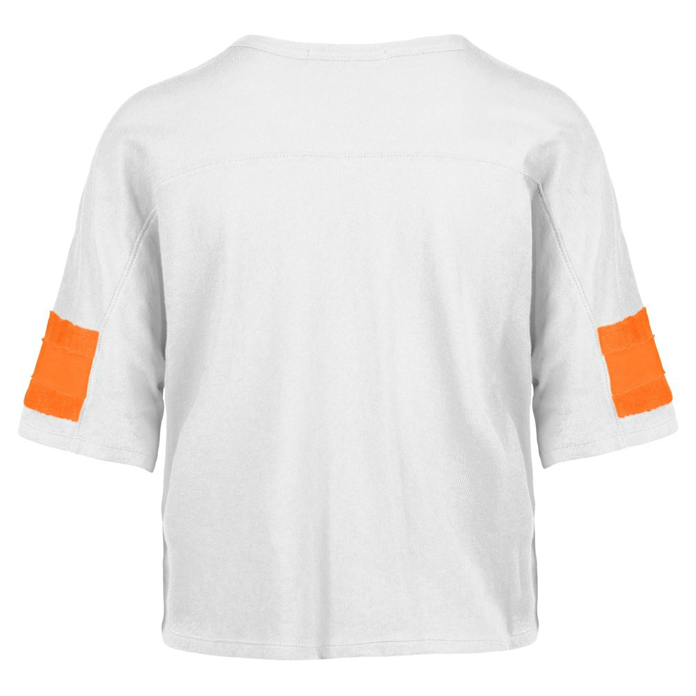Miami Dolphins '47 Women's Double Header Scout Cropped V-Neck T-Shirt White - 47 brand