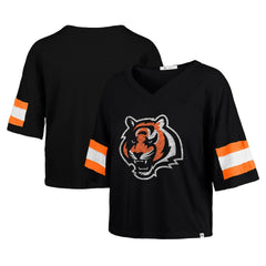 Cincinnati Bengals '47 Women's Double Header Scout Cropped V-Neck T-Shirt Black - 47 brand