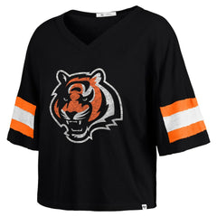 Cincinnati Bengals '47 Women's Double Header Scout Cropped V-Neck T-Shirt Black - 47 brand