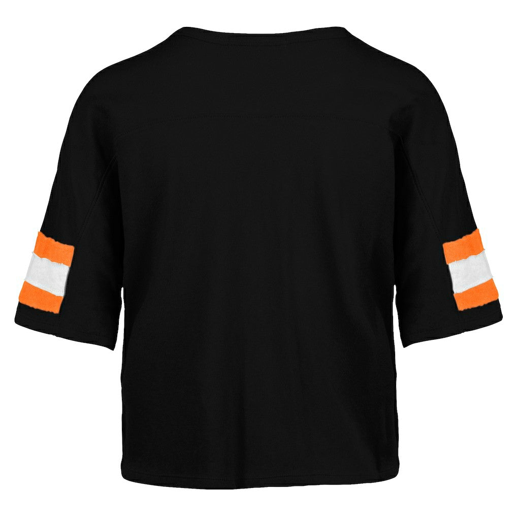 Cincinnati Bengals '47 Women's Double Header Scout Cropped V-Neck T-Shirt Black - 47 brand