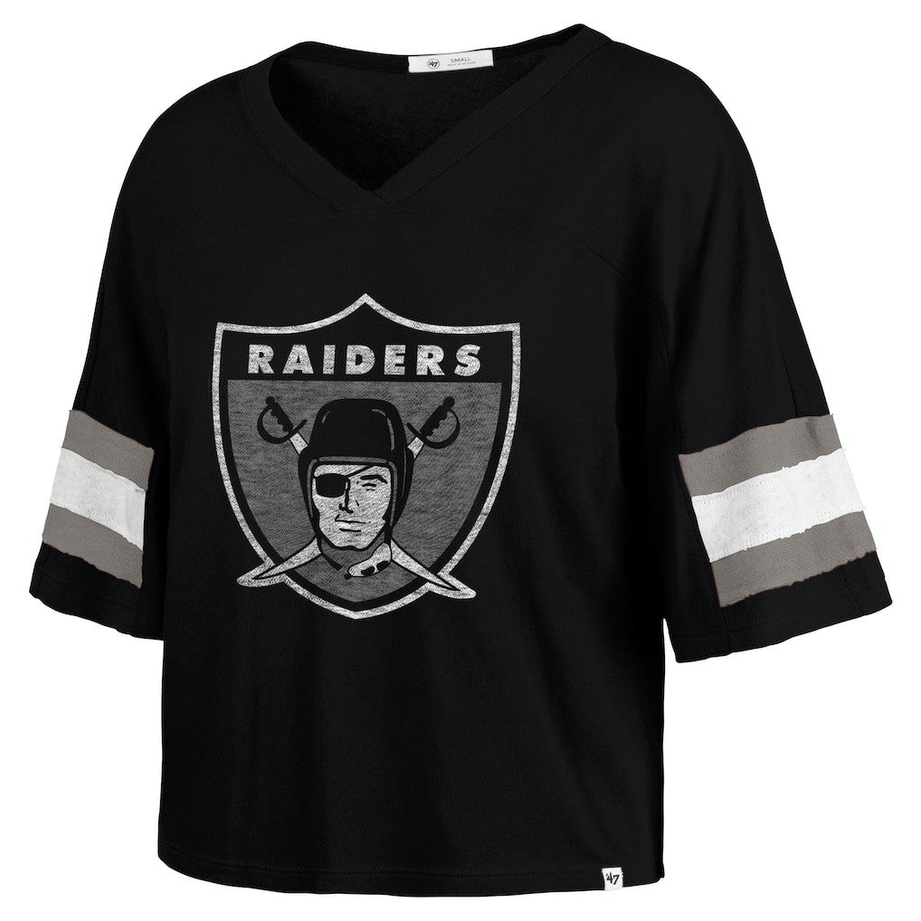 Las Vegas Raiders '47 Women's Double Header Scout Cropped V-Neck T-Shirt Black - 47 brand