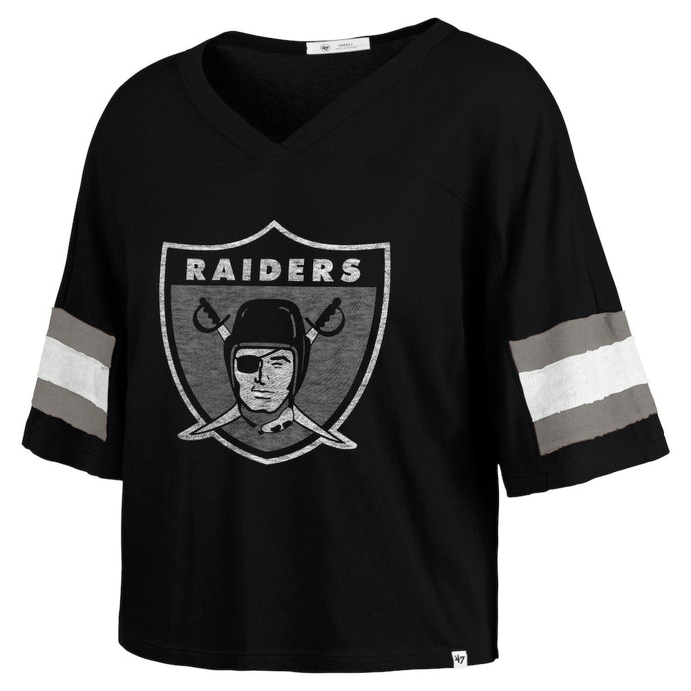 Las Vegas Raiders '47 Women's Double Header Scout Cropped V-Neck T-Shirt Black - 47 brand