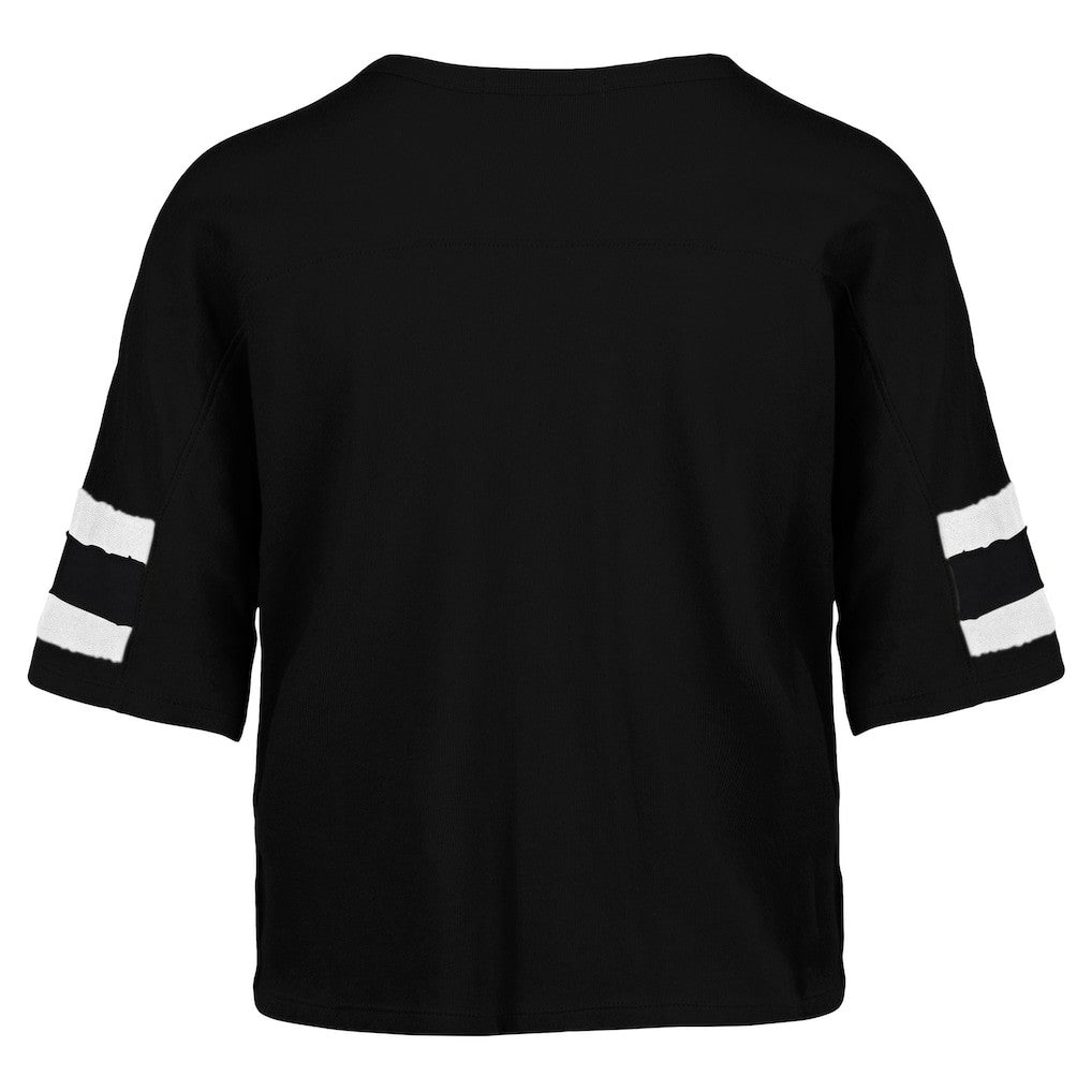 New York Jets '47 Women's Double Header Scout Cropped V-Neck T-Shirt Black - 47 brand