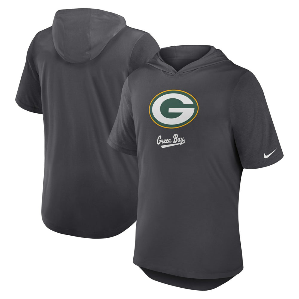 Green Bay Packers Tri-Blend Performance Hoodie T-Shirt Anthracite - Nike