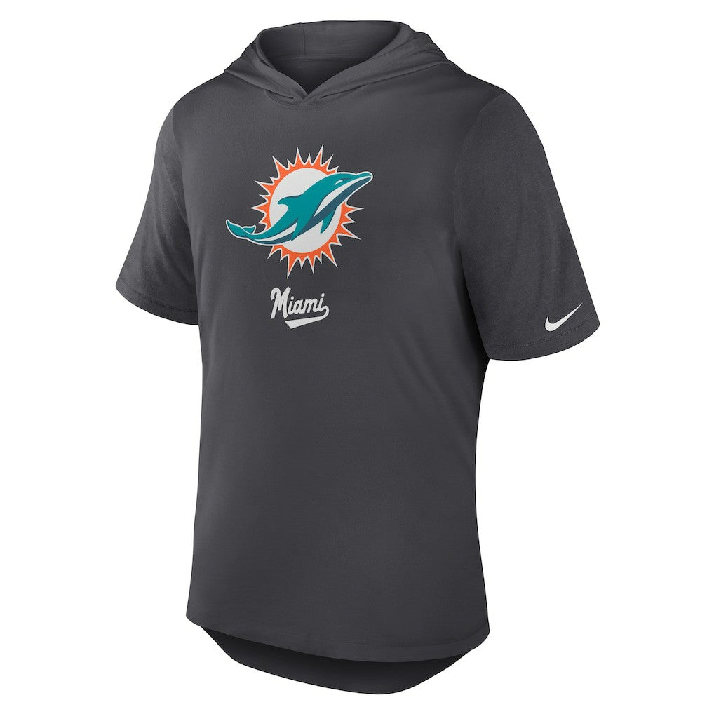 Miami Dolphins Tri-Blend Performance Hoodie T-Shirt Anthracite - Nike