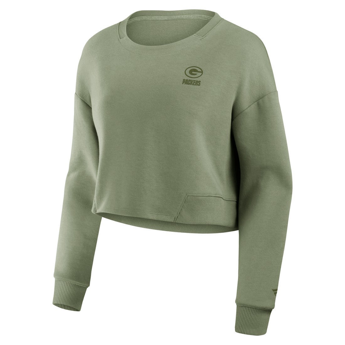 Green Bay Packers Women's Studio Tri-Blend Cropped Pullover Sweatshirt Olive - Fanatics