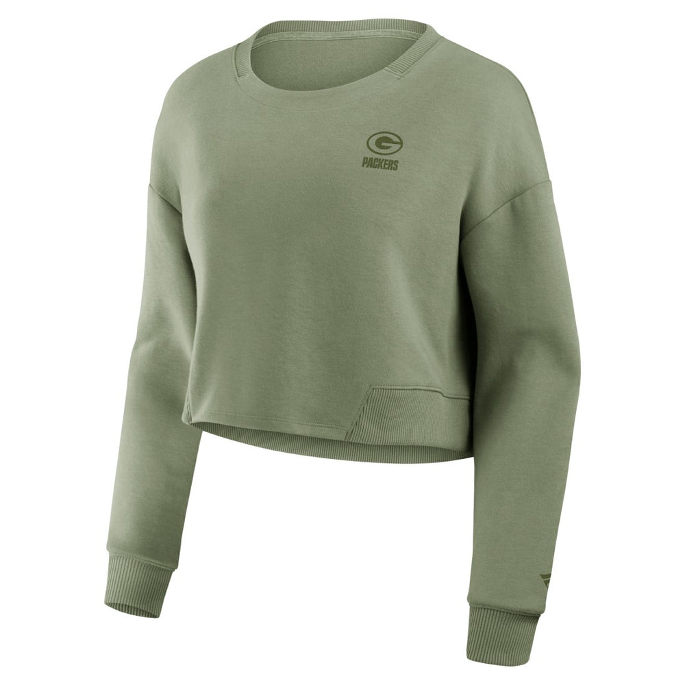 Green Bay Packers Women's Studio Tri-Blend Cropped Pullover Sweatshirt Olive - Fanatics