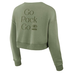 Green Bay Packers Women's Studio Tri-Blend Cropped Pullover Sweatshirt Olive - Fanatics