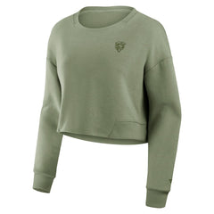 Chicago Bears Women's Studio Tri-Blend Cropped Pullover Sweatshirt Olive - Fanatics