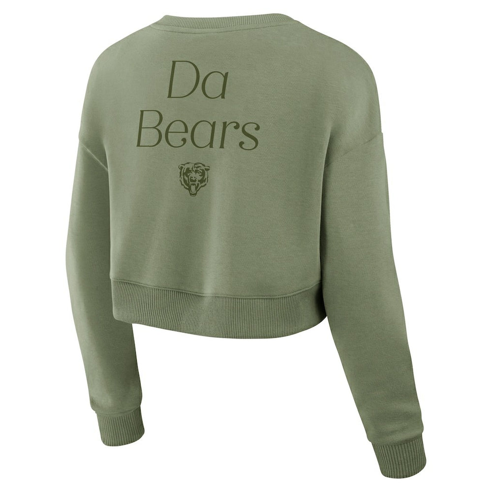 Chicago Bears Women's Studio Tri-Blend Cropped Pullover Sweatshirt Olive - Fanatics