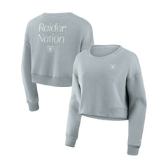 Las Vegas Raiders Women's Studio Tri-Blend Cropped Pullover Sweatshirt Gray - Fanatics