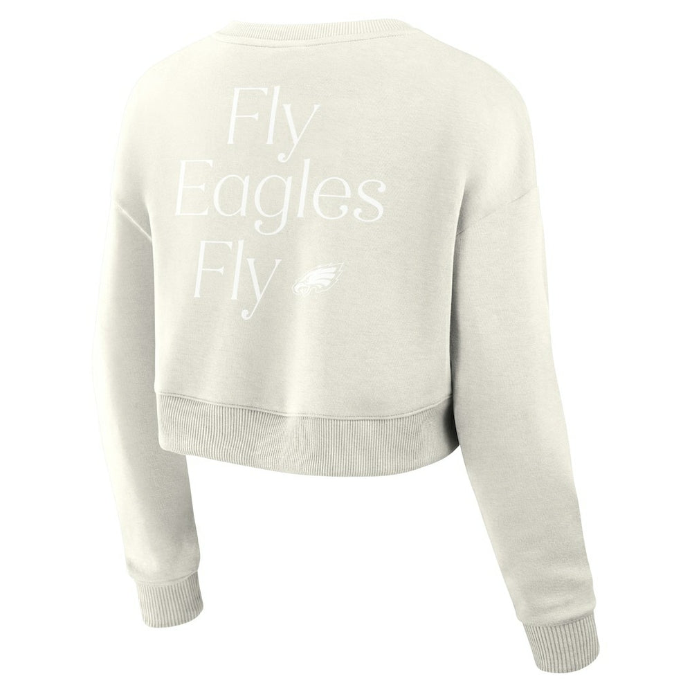Philadelphia Eagles Women's Studio Tri-Blend Cropped Pullover Sweatshirt Cream - Fanatics