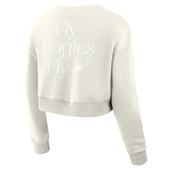 Philadelphia Eagles Women's Studio Tri-Blend Cropped Pullover Sweatshirt Cream - Fanatics