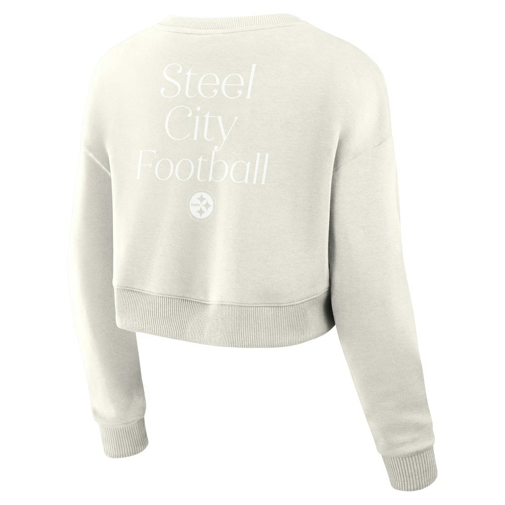 Pittsburgh Steelers Women's Studio Tri-Blend Cropped Pullover Sweatshirt Cream - Fanatics