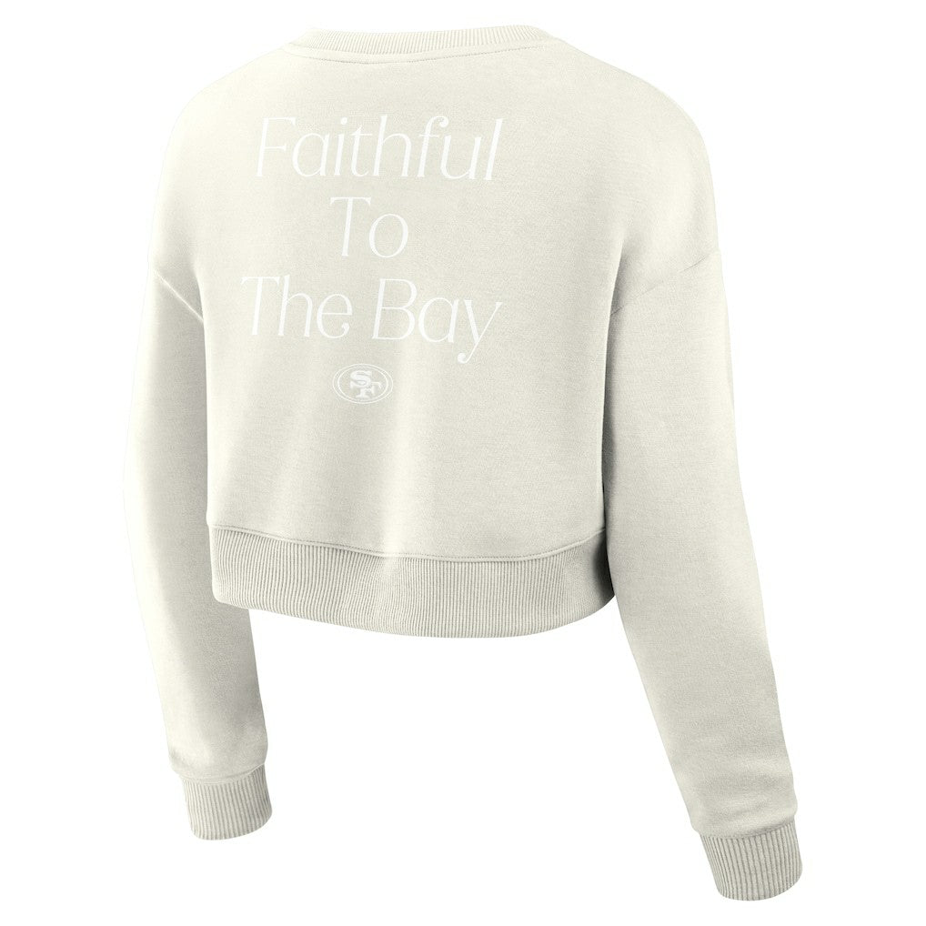 San Francisco 49ers Women's Studio Tri-Blend Cropped Pullover Sweatshirt Cream - Fanatics