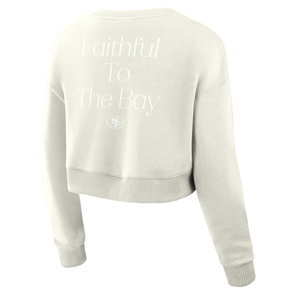 San Francisco 49ers Women's Studio Tri-Blend Cropped Pullover Sweatshirt Cream - Fanatics