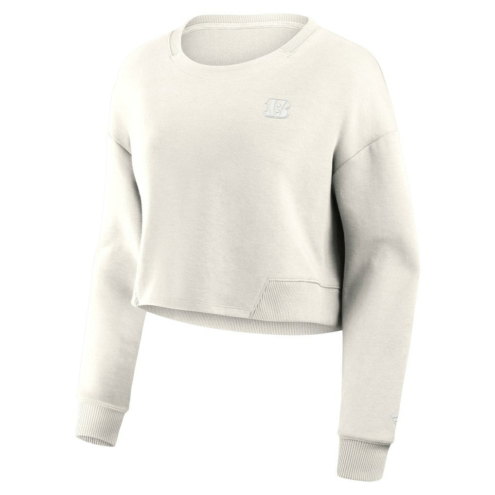 Cincinnati Bengals Women's Studio Tri-Blend Cropped Pullover Sweatshirt Cream - Fanatics