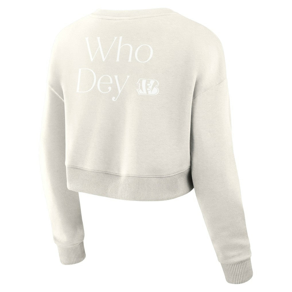 Cincinnati Bengals Women's Studio Tri-Blend Cropped Pullover Sweatshirt Cream - Fanatics
