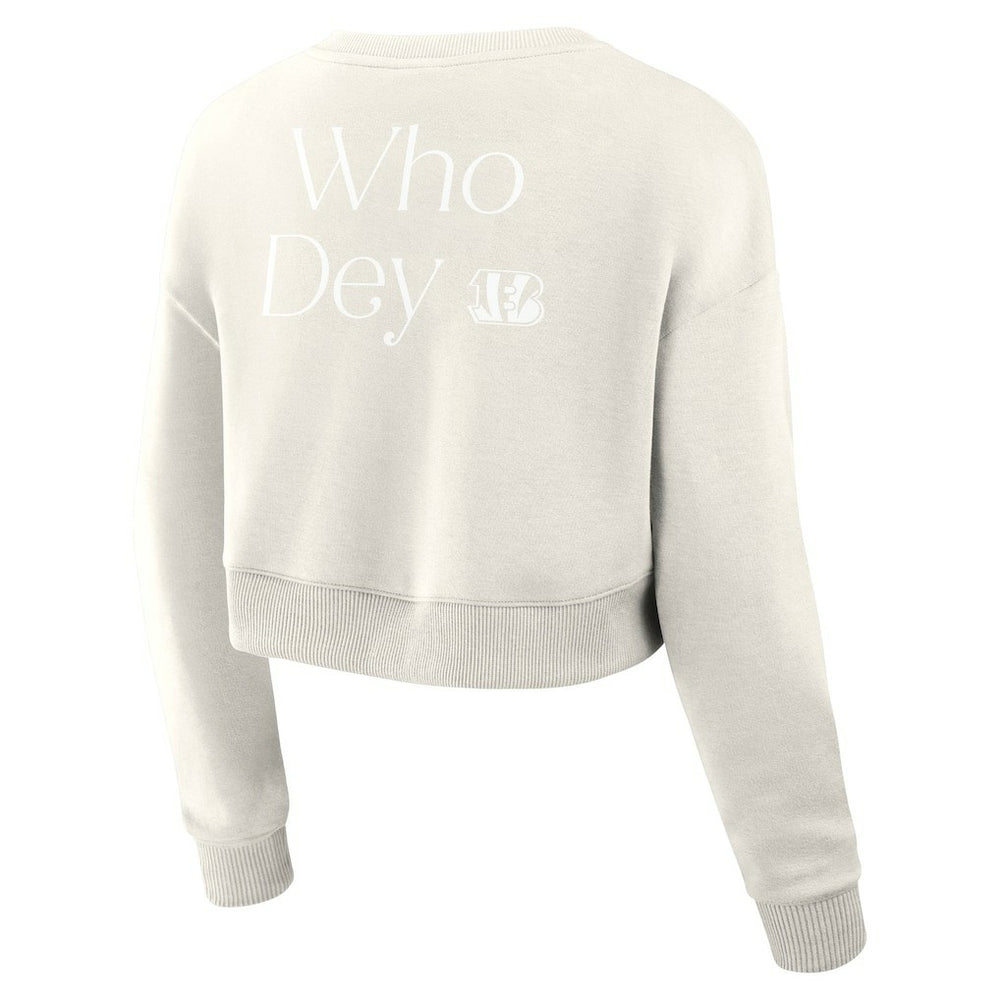 Cincinnati Bengals Women's Studio Tri-Blend Cropped Pullover Sweatshirt Cream - Fanatics