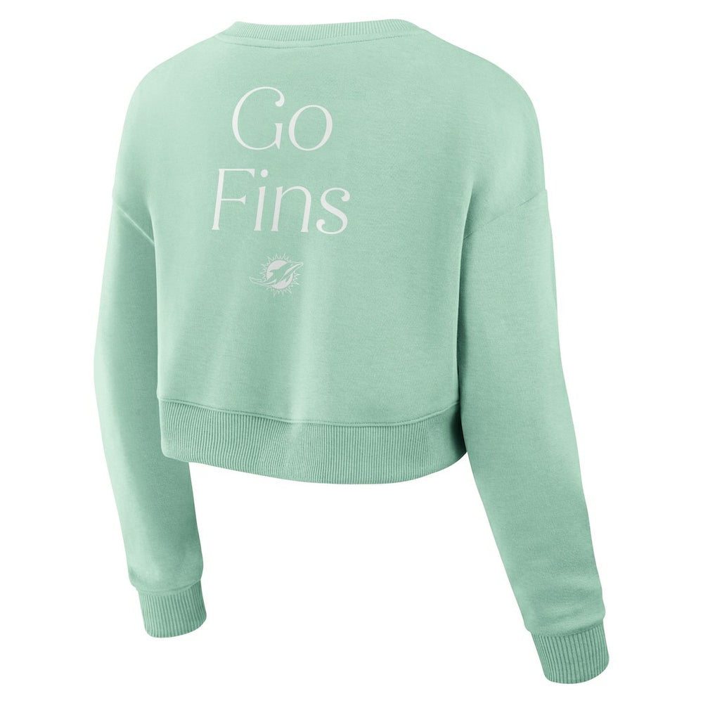 Miami Dolphins Women's Studio Tri-Blend Cropped Pullover Sweatshirt Mint - Fanatics