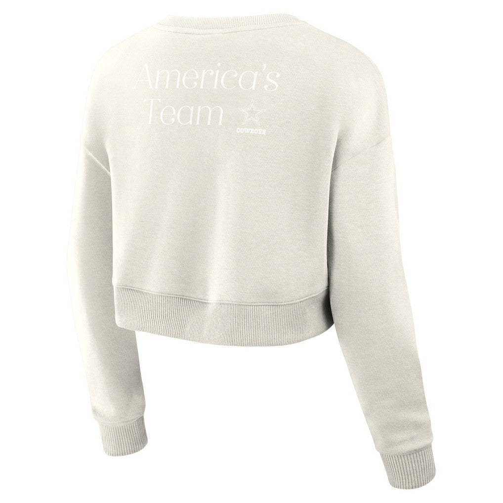 Dallas Cowboys Women's Studio Tri-Blend Cropped Pullover Sweatshirt Cream - Fanatics