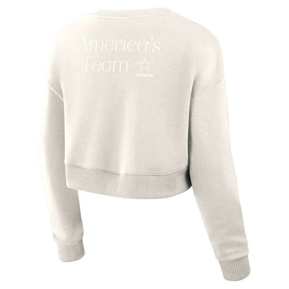Dallas Cowboys Women's Studio Tri-Blend Cropped Pullover Sweatshirt Cream - Fanatics