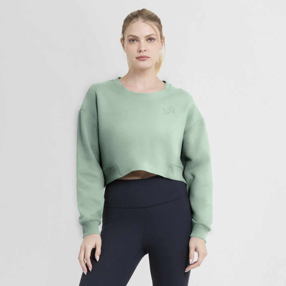 Detroit Lions Women's Studio Tri-Blend Cropped Pullover Sweatshirt Mint - Fanatics