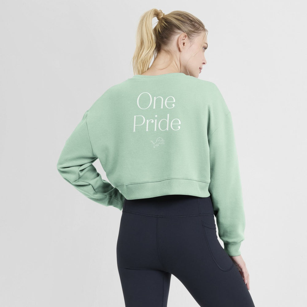 Detroit Lions Women's Studio Tri-Blend Cropped Pullover Sweatshirt Mint - Fanatics