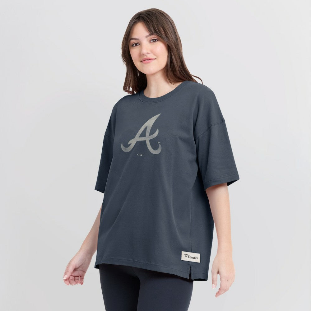 Atlanta Braves Fanatics Women's Oversized Elements Raw Edge Future Ground T-Shirt Clearance