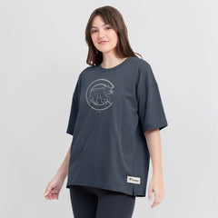 Chicago Cubs Fanatics Women's Oversized Elements Raw Edge Future Ground T-Shirt Sale