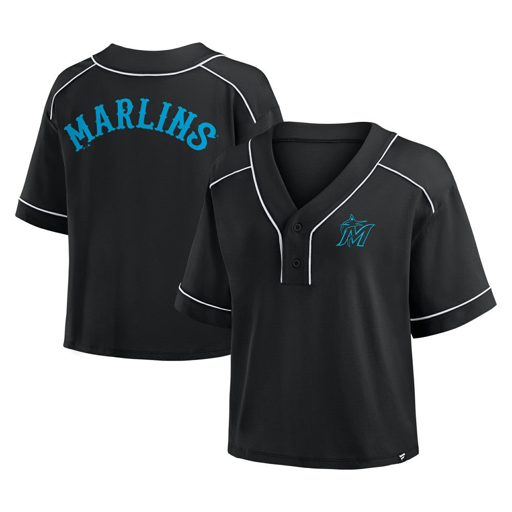 Miami Marlins Fanatics Women's Oversized Champ Game Cropped  V-Neck T-Shirt for sale