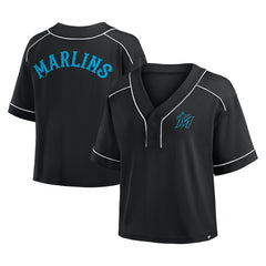 Miami Marlins Fanatics Women's Oversized Champ Game Cropped  V-Neck T-Shirt for sale