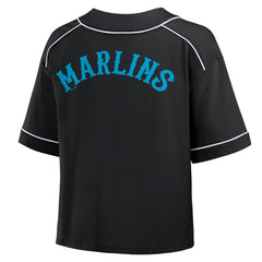 Miami Marlins Fanatics Women's Oversized Champ Game Cropped  V-Neck T-Shirt for sale