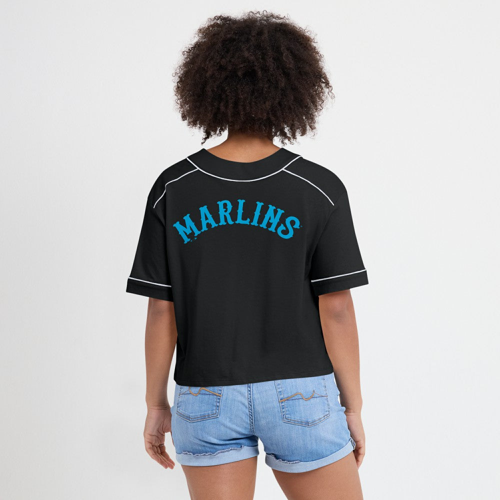 Miami Marlins Fanatics Women's Oversized Champ Game Cropped  V-Neck T-Shirt for sale
