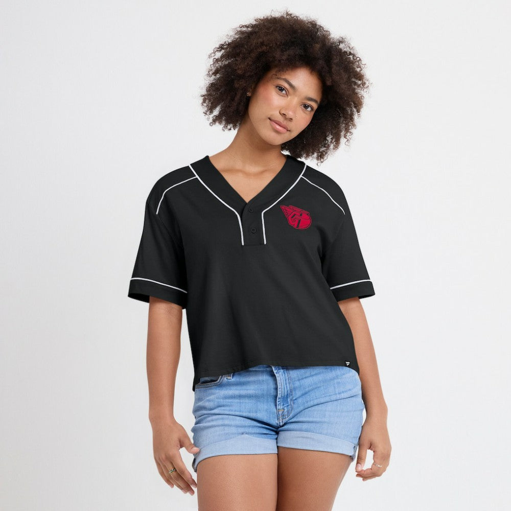 Cleveland Guardians Fanatics Women's Oversized Champ Game Cropped  V-Neck T-Shirt discount