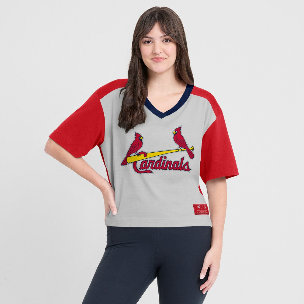 St. Louis Cardinals Fanatics Oversized Race To Win V-Neck T-Shirt On Sale