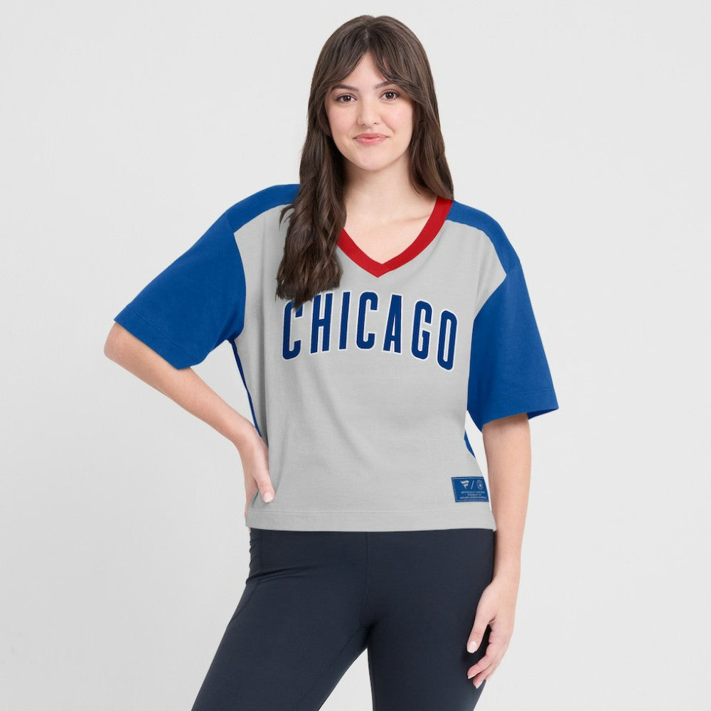 Chicago Cubs Fanatics Oversized Race To Win V-Neck T-Shirt for sale