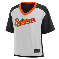 Baltimore Orioles Fanatics Oversized Race To Win V-Neck T-Shirt On Sale