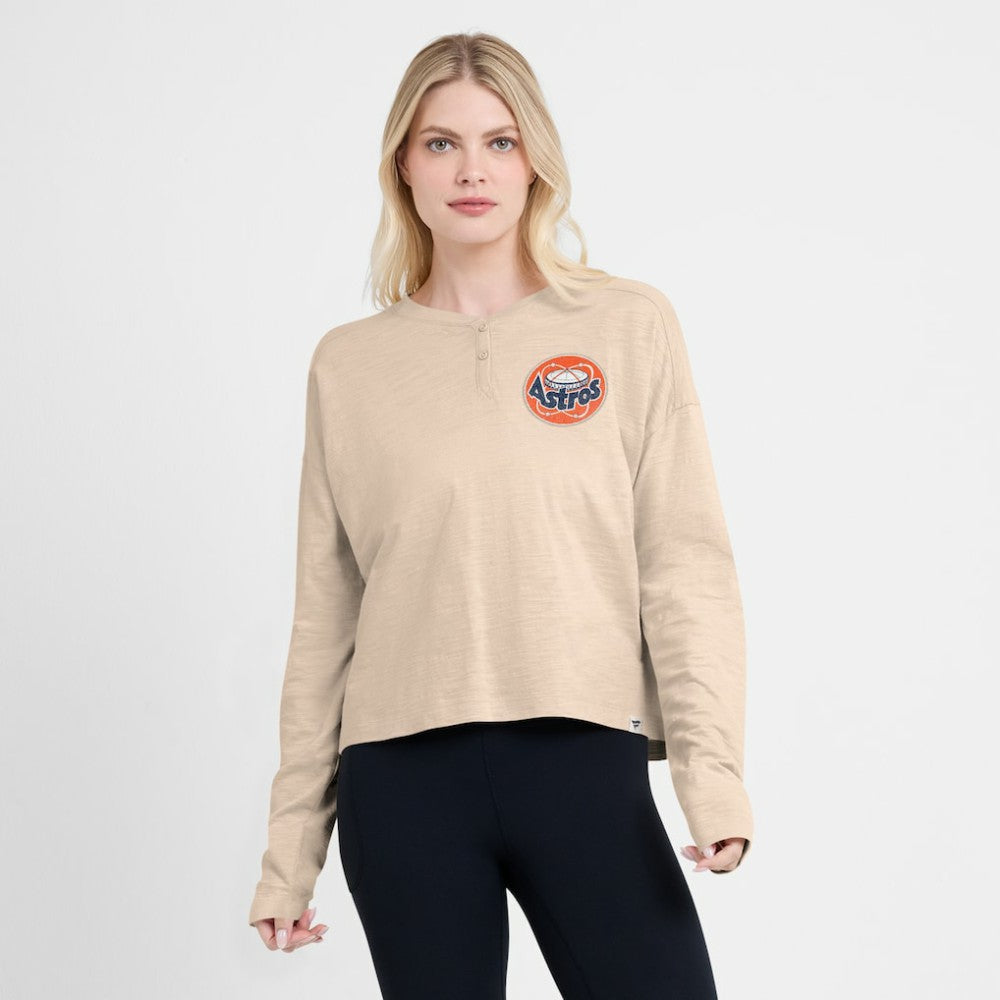 Houston Astros Fanatics Women's Oversized Stadium Slub Long Sleeve Henley T-Shirt discount