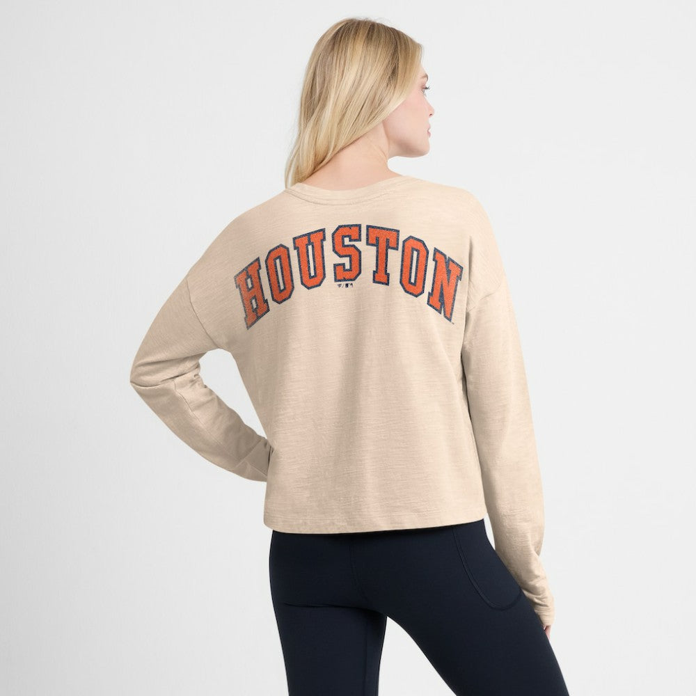 Houston Astros Fanatics Women's Oversized Stadium Slub Long Sleeve Henley T-Shirt discount