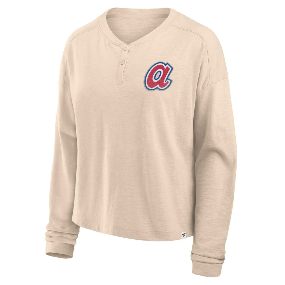 Atlanta Braves Fanatics Women's Oversized Stadium Slub Long Sleeve Henley T-Shirt for sale