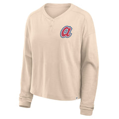 Atlanta Braves Fanatics Women's Oversized Stadium Slub Long Sleeve Henley T-Shirt for sale
