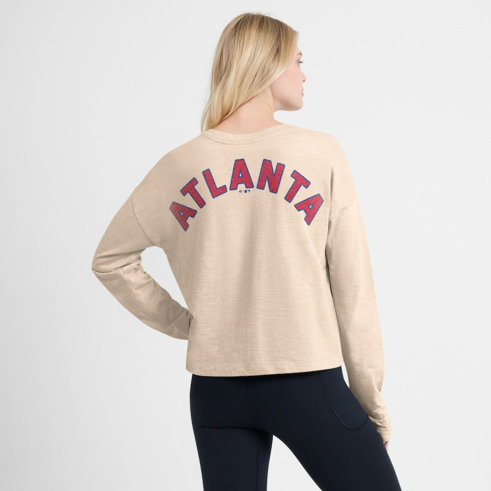 Atlanta Braves Fanatics Women's Oversized Stadium Slub Long Sleeve Henley T-Shirt for sale
